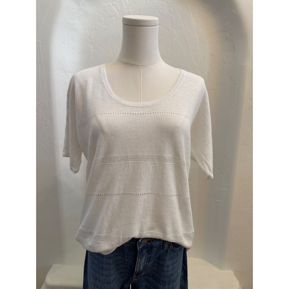 Ann Taylor Loft Soft Linen Blend White Blouse with  Design Detail - Size Medium